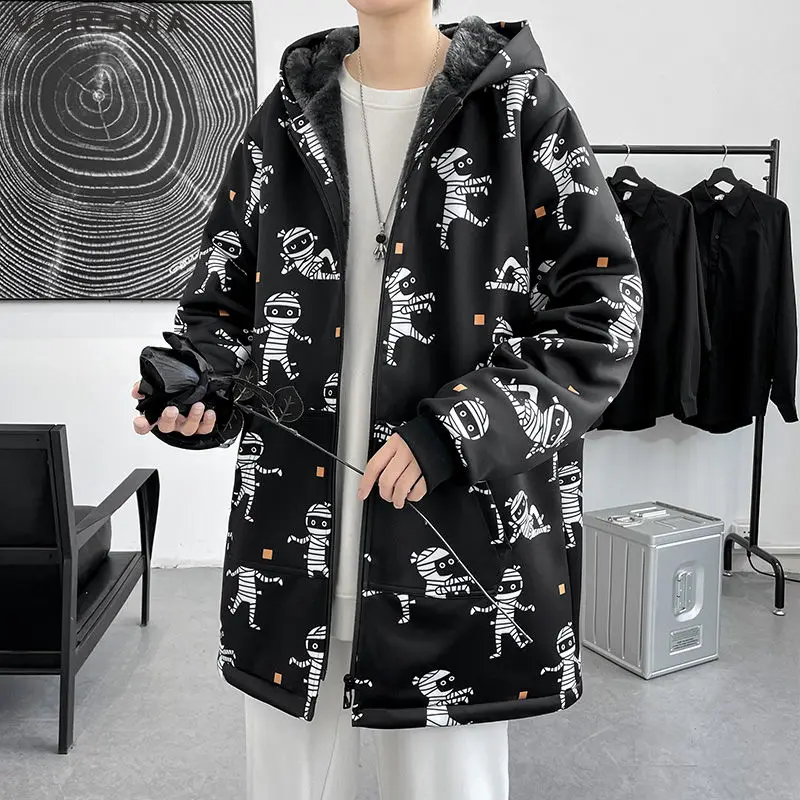 Куртка мужская зимняя бархатная с капюшоном, в стиле хип-хоп