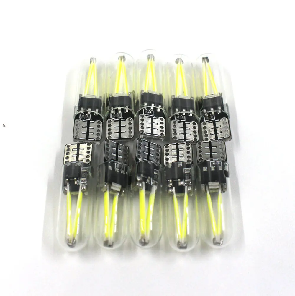 CBS ABTO 10 шт. Автомобильный светодиодный светильник W5W T10 cob стеклянный