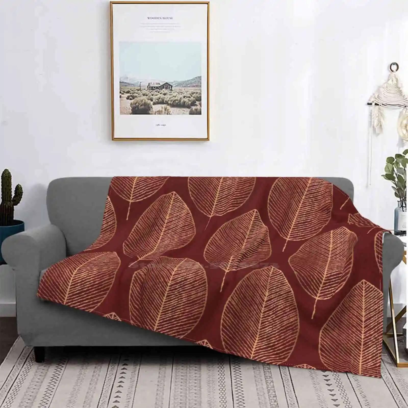 

Luxurious Ele Golden Leaves Red Background Best Selling Room Household Flannel Blanket Background Pattern Abstract Background