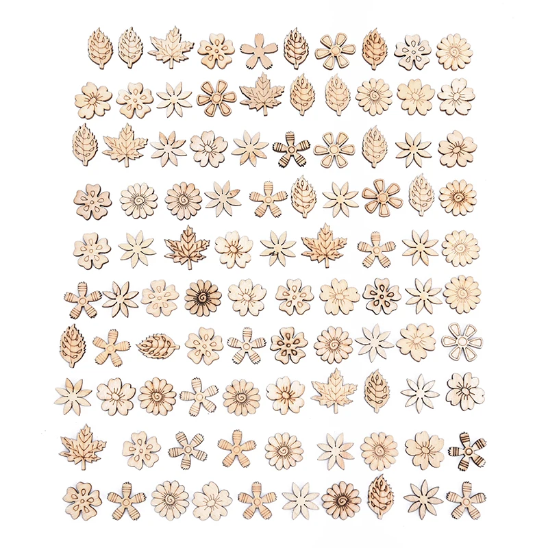 

100pcs Creative Flower Leaves Cutouts Slice Mix Wooden Pieces For Home Party Doodle Scrapbooking DIY Wooden Art Decoration