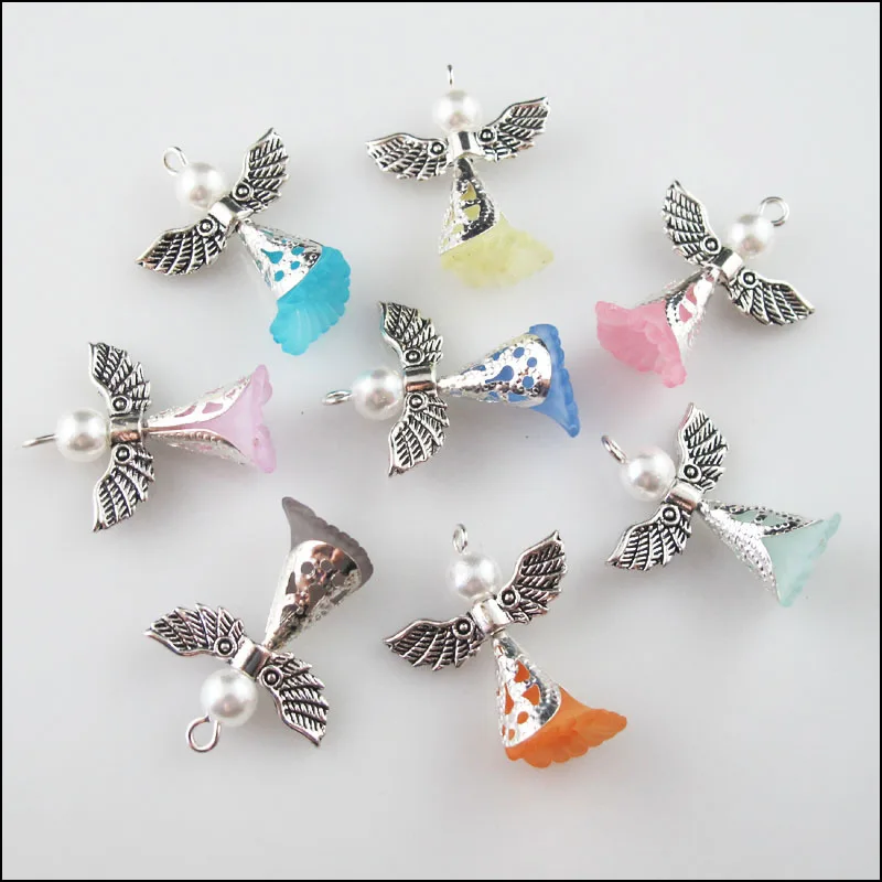 16 новых Танцы амулеты ангелы Тибетский Серебряный тон крылья Смешанные Подвески