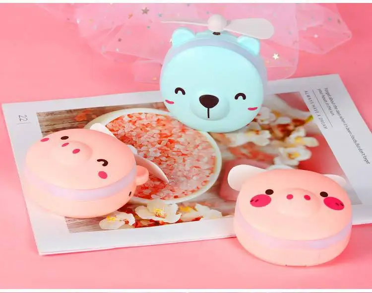 

2021 New Cartoon USB Handheld Mini Fan Rechargeable Fill Light Stand Fans Casual Portable with Makeup Mirror Small Ventilador 01
