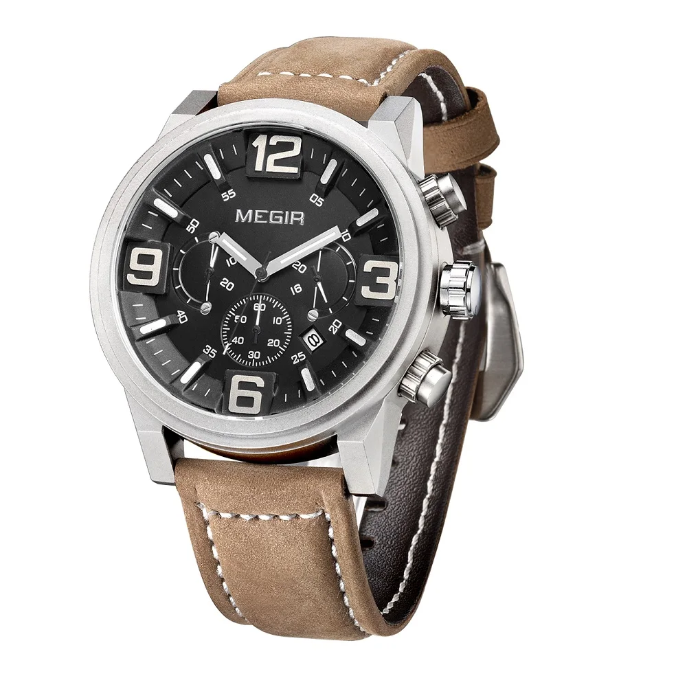 Часы MEGIR Мужские кварцевые в стиле милитари спортивные водонепроницаемые