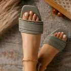 Шлепанцы женские плетеные, сланцы без застежки, модные брендовые кожаные плоские сандалии женские с квадратным носком, Повседневные тапочки для улицы, 2021