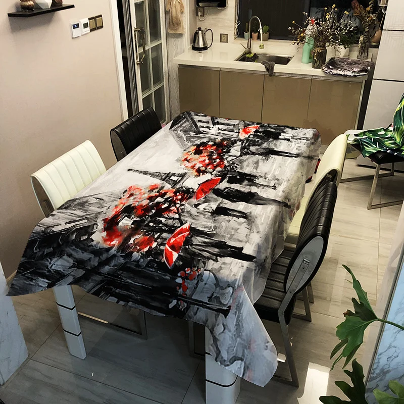 

Printed color black city washable decorative household waterproof tablecloth