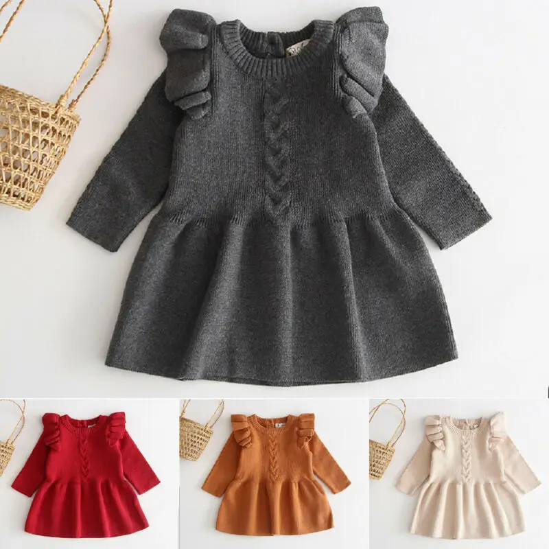 Autumn Winter Kid Baby Girl Clothes Ruffle Princess Dress Knitted Tutu | Детская одежда и обувь