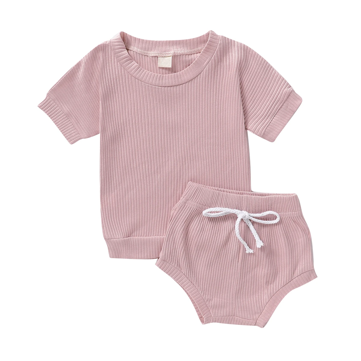 

Summer Infant Kids Baby Girls Boys Ribbed Cotton Outfits Short Sleeve Tops Shirt PP Bottoms Kids Cotton Casual Clothes Set