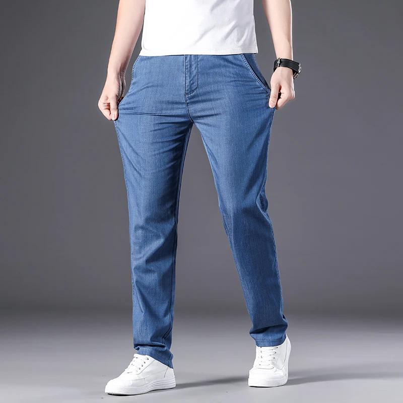 Fashion Loose Straight-Leg Jeans Male Summer Brand Thin Trousers High Quality Men'S Straight Denim Suit Pants Business Casual