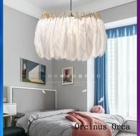 nordic romantic white feather chandelier girls bedroom childrens room light modern simple led creative bird nest chandelier