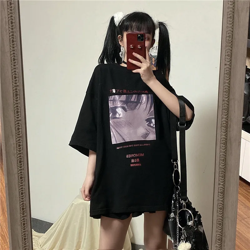 Летняя индивидуальная футболка в стиле Харадзюку с японским аниме принтом для
