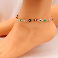 bohemian enamel round evil eye anklets bracelets for women man summer beach simple colorful ankle bracelet foot jewelry gift