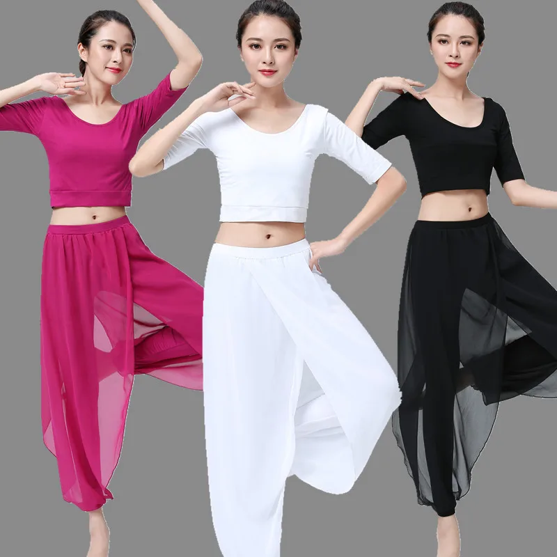 

New Women Dance Pants for Yoga Ballet Chinese Folk Dance Classical Dance Pants Chiffon Ballroom Practice Wear Adult Harem Pants
