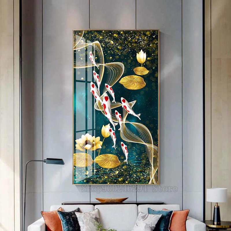 

3d picture of rhinestones mosaic Nine Koi Fish Lotus wall painting living room home decor set embroidery diamond round FF1196