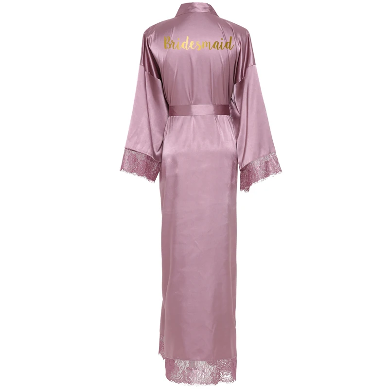 Mauve bridesmaid YUXINBRIDAL Шелковый атласный кружевной халат белый невесты халат подружки невесты халаты Свадебный длинный халат - Цвет: Mauve bridesmaid