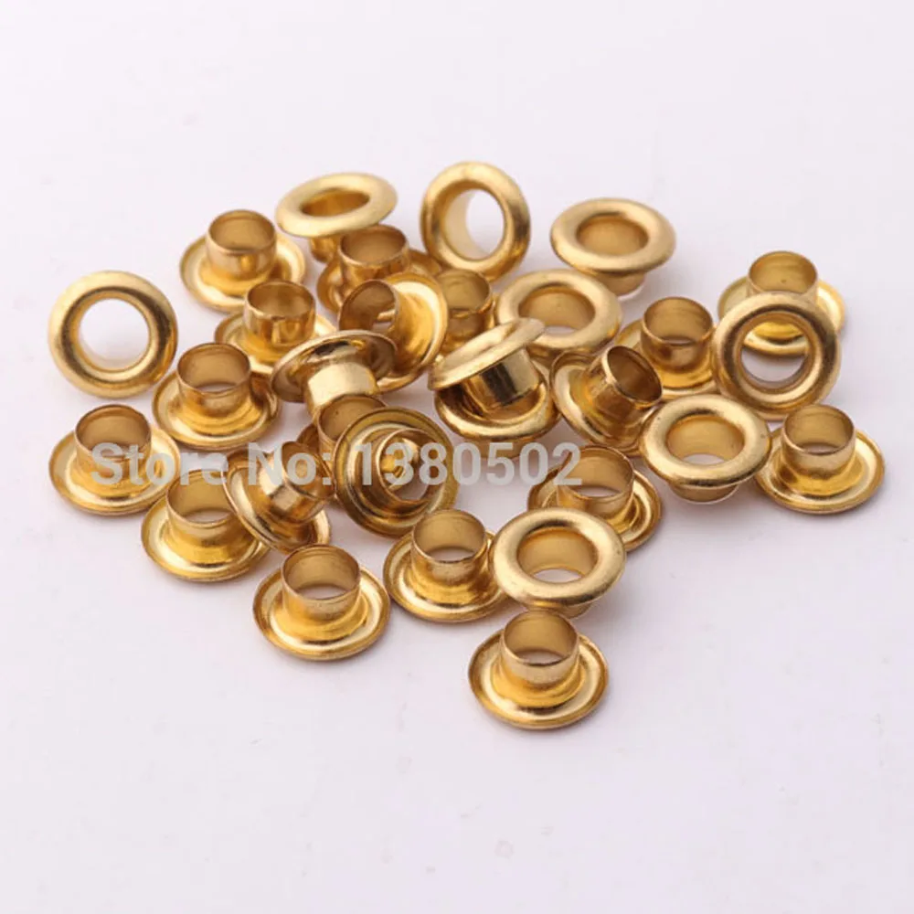 100 шт./лот золотистые металлические люверсы для одежды 4/6 мм - Цена: 506,95 - 580,43 руб. / набор