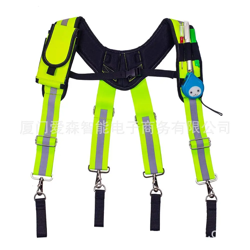 

Heavy Duty Work Tool Suspender X-shaped Suspendable Tool bag Fluorescent Green Reflective Strip Tool Suspender Reduce The Load