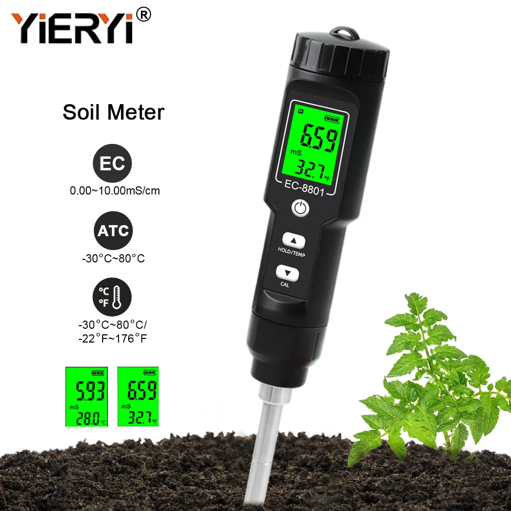 Новый тестер почвы Yieryi EC/TEMP 0 00-10 00 mS/cm Ручной цифровой садовый измеритель