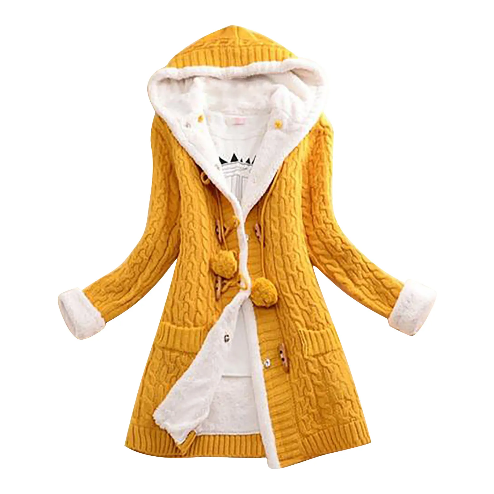 

Lady Winter Hooded Fleece Liner Cardigan Knitted Sweater Coat Women Thick Warm Long Sleeve Knit Weave Long Jacket Tops