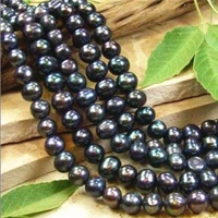 natural freshwater cultured round black pearl 7 8mm loose beads high grade women party gift hot sale jewelry making 15inch ge340
