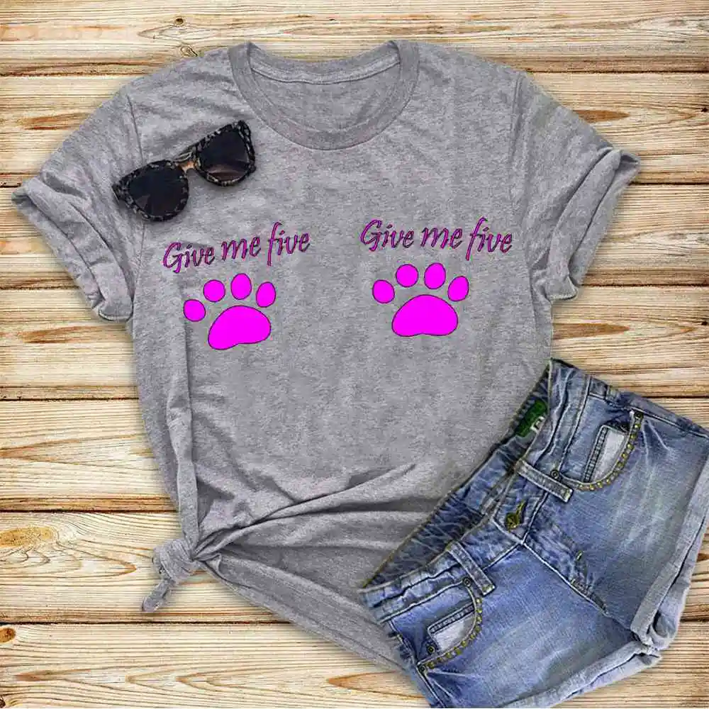 

Cccola Girl Summer Short Sleeve Paw print Graphic Tops Men Casual Basis Round Collar Simple Cotton T-Shirt 2021 High Quanlity