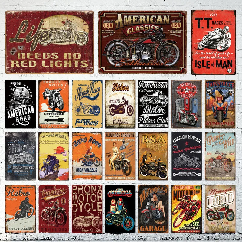 

Motorcycle Tin Signs Retro Metal Sign Plaque Metal Vintage Wall Decor for Garage Bar Pub Man Cave Decorative Plate Iron Painting