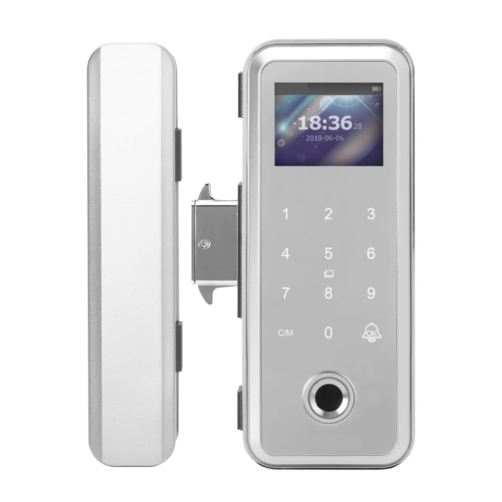 Silver color Большой экран, умный, без ключа, отпечаток пальца, дверной замок, биометрический электрический замок для безрамных стеклянных толчков или раздвижных дверей - Цвет: Silver color