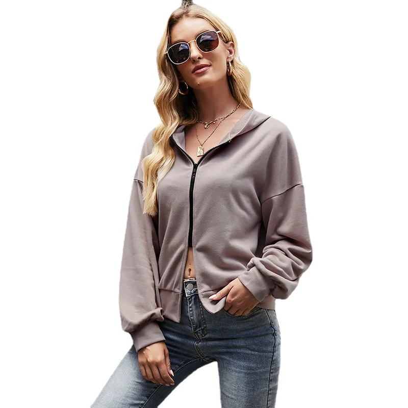 

Sexy Solid Color High Waist Hooded Zipper Cardigan Women's Fashion New Autumn Long Sleeve Jacket