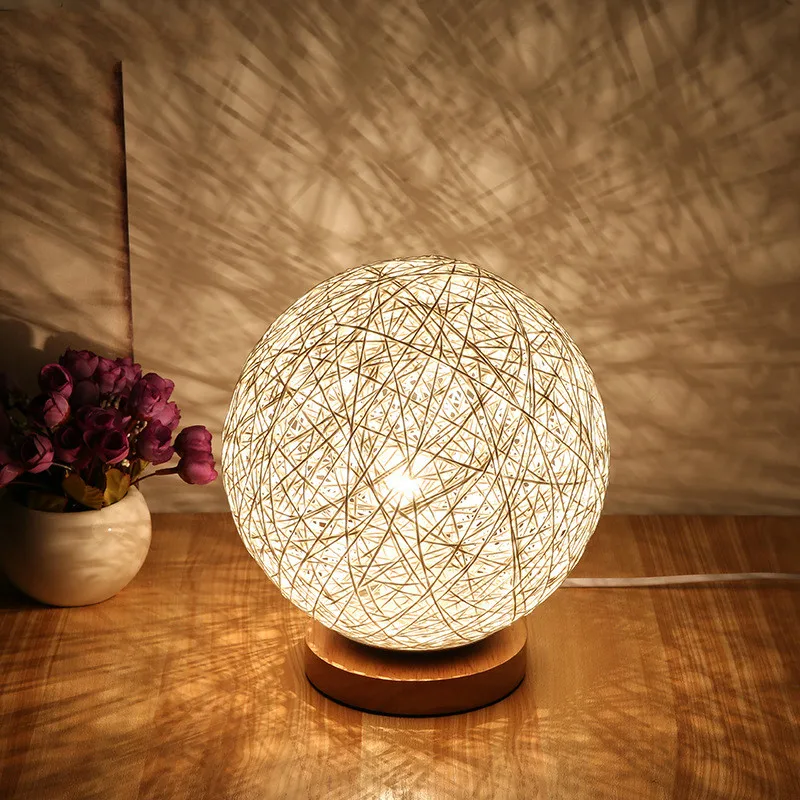 Деревянная настольная лампа тканый ротанговый шар Красочный Usb Tafellamp для подарка