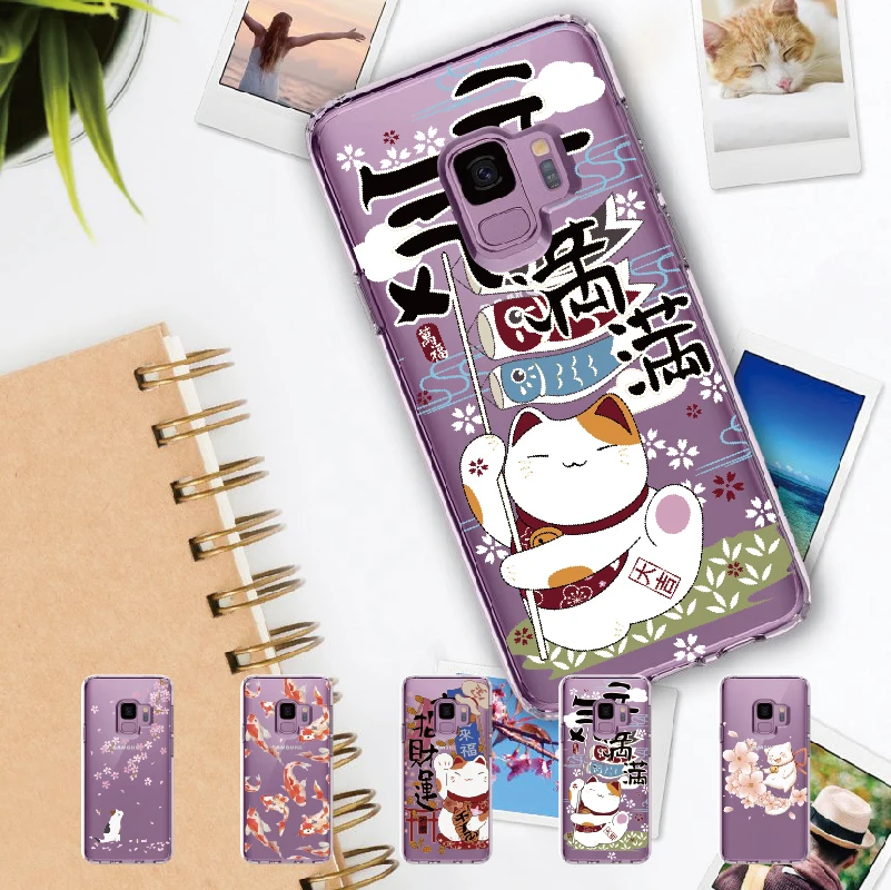 

Koi Fish Cherry Blossom Lucky Cat For Samsung Galaxy Note 9 10 A7 A8 S8 S9 S10 S20 Plus Soft TPU Slim Protective Clear Case