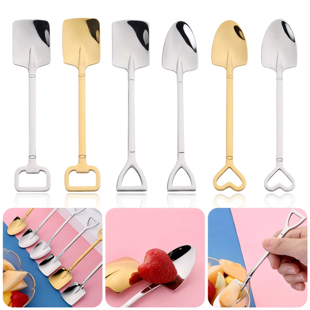 

Ice Cream Scoop Gold Silver Stainless Steel Dessert Spoon Watermelon Spoon Shovel Shape Scoop Square Round Tip Specialty Spoons
