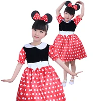 minnie mickey dress for girls summer kids white dot frocks with headband cute children casual clothes toddler halloween costume