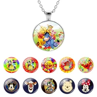 disney cartoon character winnie the pooh new glass dome pendant chain necklace for girl birthday present cabochon jewelry dsy327