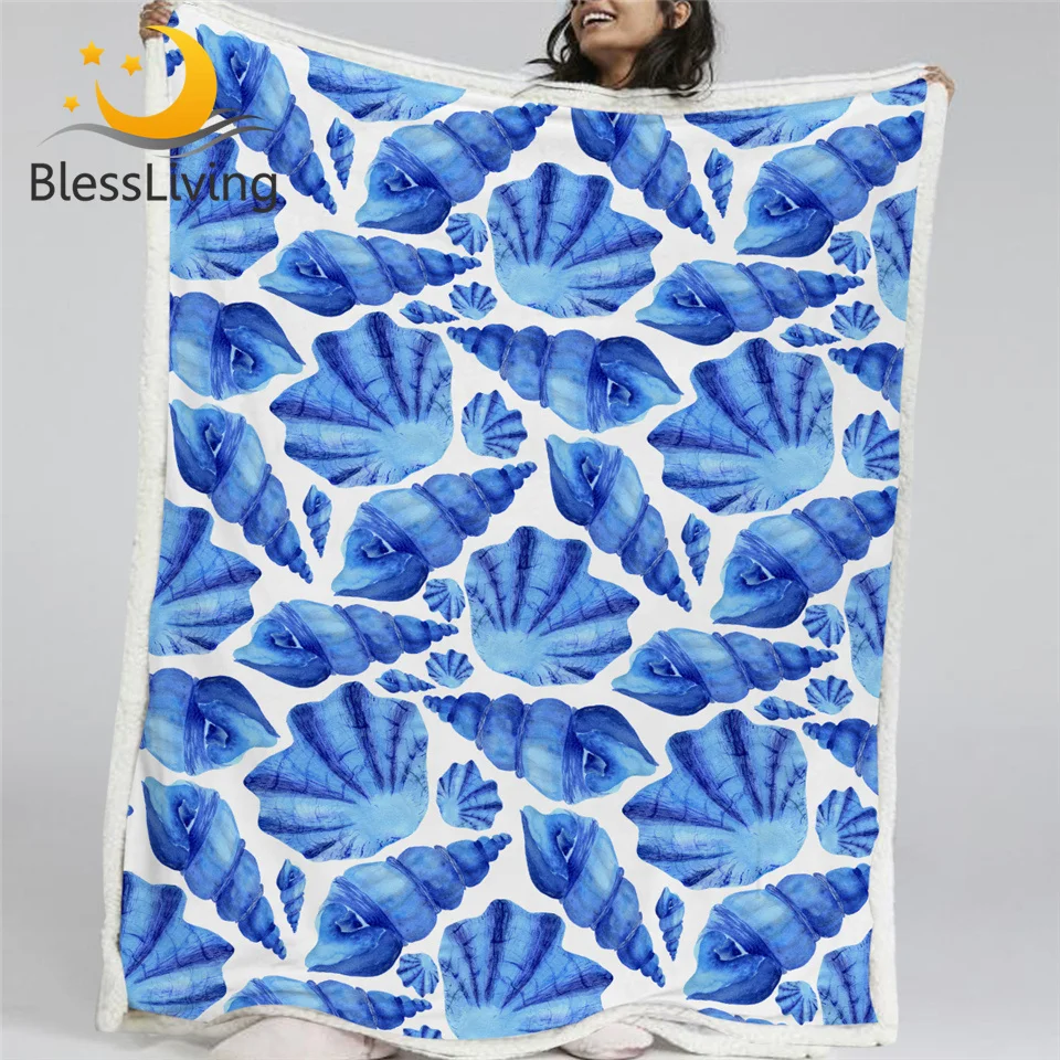 Blesslive Seashell пледы одеяло Conch и русалочка плюшевое покрывало акварельное на заказ