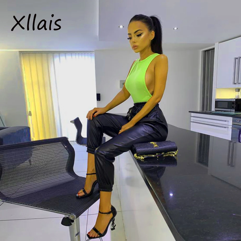 XLLAIS комбинезон женский летний неоновый зеленый короткий боди mujer сексуальный пляжный стиль без рукавов Фитнес bodycon Прямая