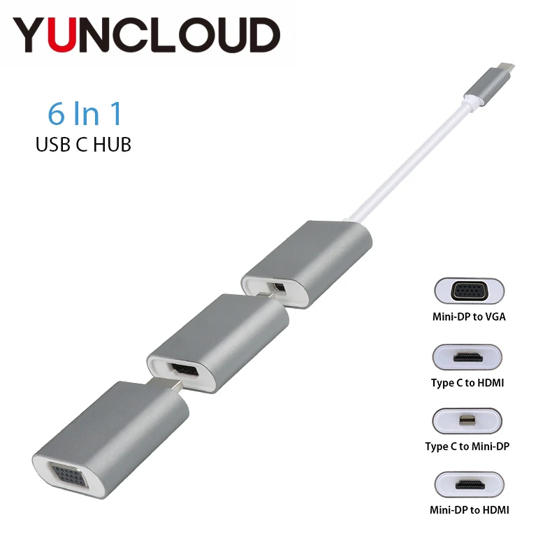YUNCLOUD USB адаптер C концентратор Тип с разъемами типа и DP к HDMI 4K @ 60 Гц совместимому VGA