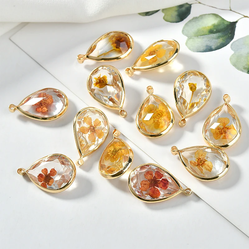 Прозрачные высушенные цветы многослойная смола медный край подвеска сделай сам