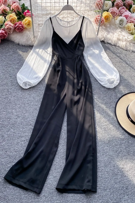 

Spring Autumn Women's Sets Korean The Bottoming Shirt Top All-match Sling Jumpsuit New Loose Casual Two-piece Sets 2021