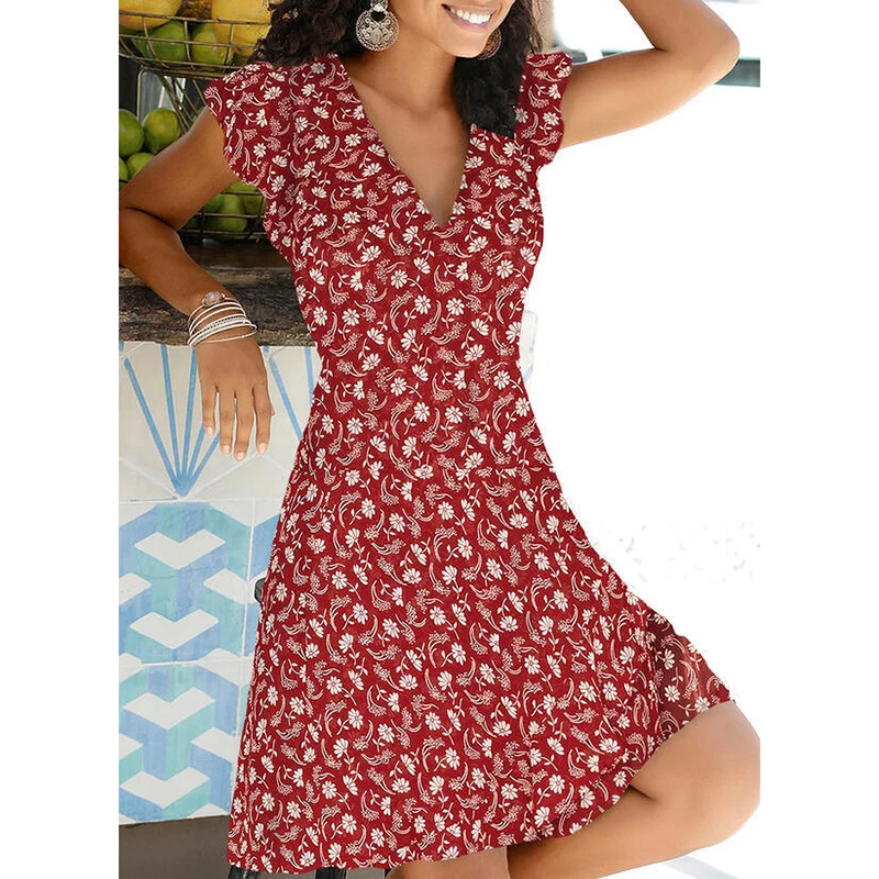 

New Summer V Neck Floral Print Party Dress Women Vintage Sleeveless Tank Mini Dress Spring Loose Plus Size A-Line Dress 2021