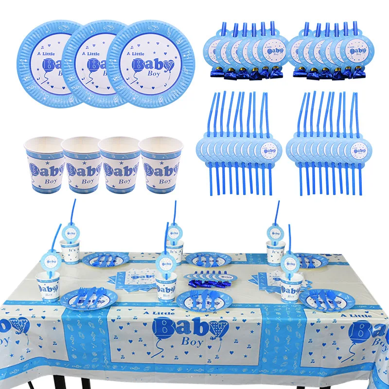 Boy or Girl Baby Shower Disposable Tableware Gender Reveal Cup Plate Napkin Tablecloth Garland Birthday Party Decoration