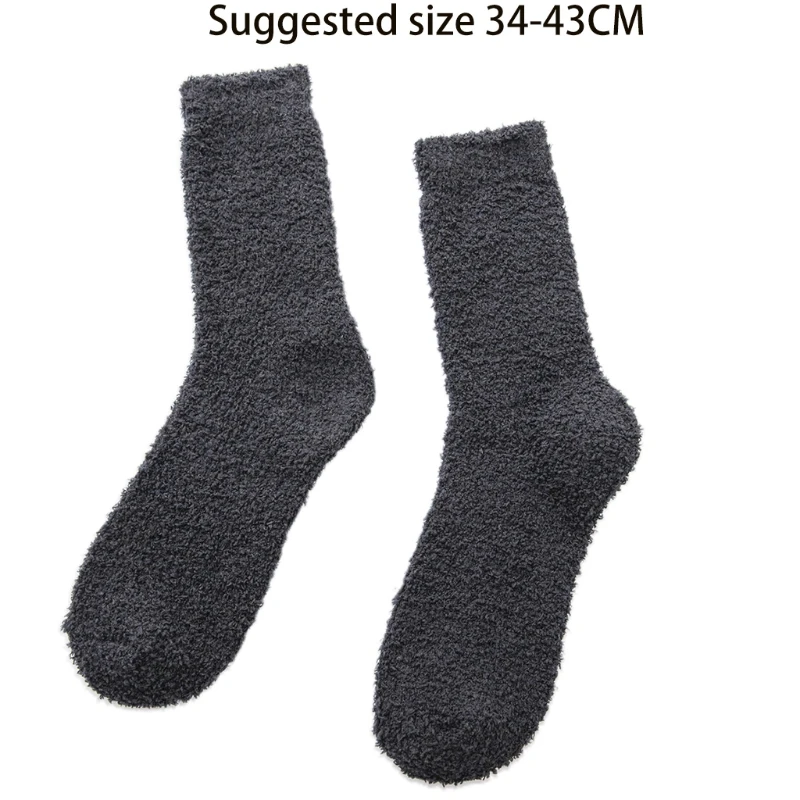 MXMA Mens Winter Warm Fuzzy Slipper Socks Solid Color Coral Velvet Sleeping Hosiery images - 6