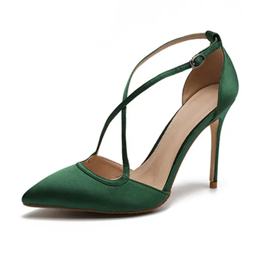 green 10.5cm Указательный палец красный сатин Runway супер сандалии ультра лето леди Корейский высокие каблуки Красные Satin туфли экстремальный стилет Размер 4 34 Orsay Лето мода Китай китайская новая - Цвет: green 10.5cm