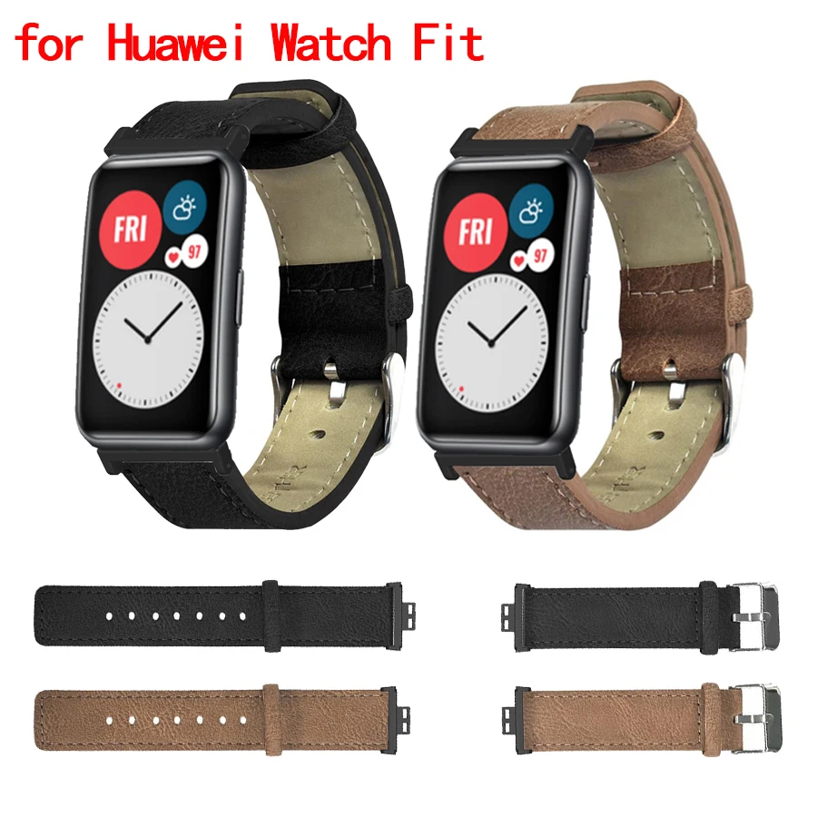 New Genuine Leather Strap for Huawei Watch Fit Smart Watch Band Replacement Wristband Bracelet for Huawei Fit Strap Accessories new type of plain edge wrapped on shelf needle print leather strap for independent packaging of watch strap accessories