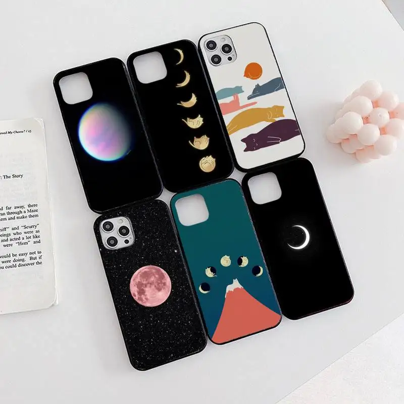 

Moon Aestheticism Night Phone Case Black Color For iPhone 13 12 11 Mini Pro X XR XS Max 6 6s 7 8 Plus SE Cover Funda