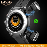lige sports smart watches men tws bluetooth call wireless earphone 2in1 smartwatch women wristwatch for xiaomi huawei ios clock
