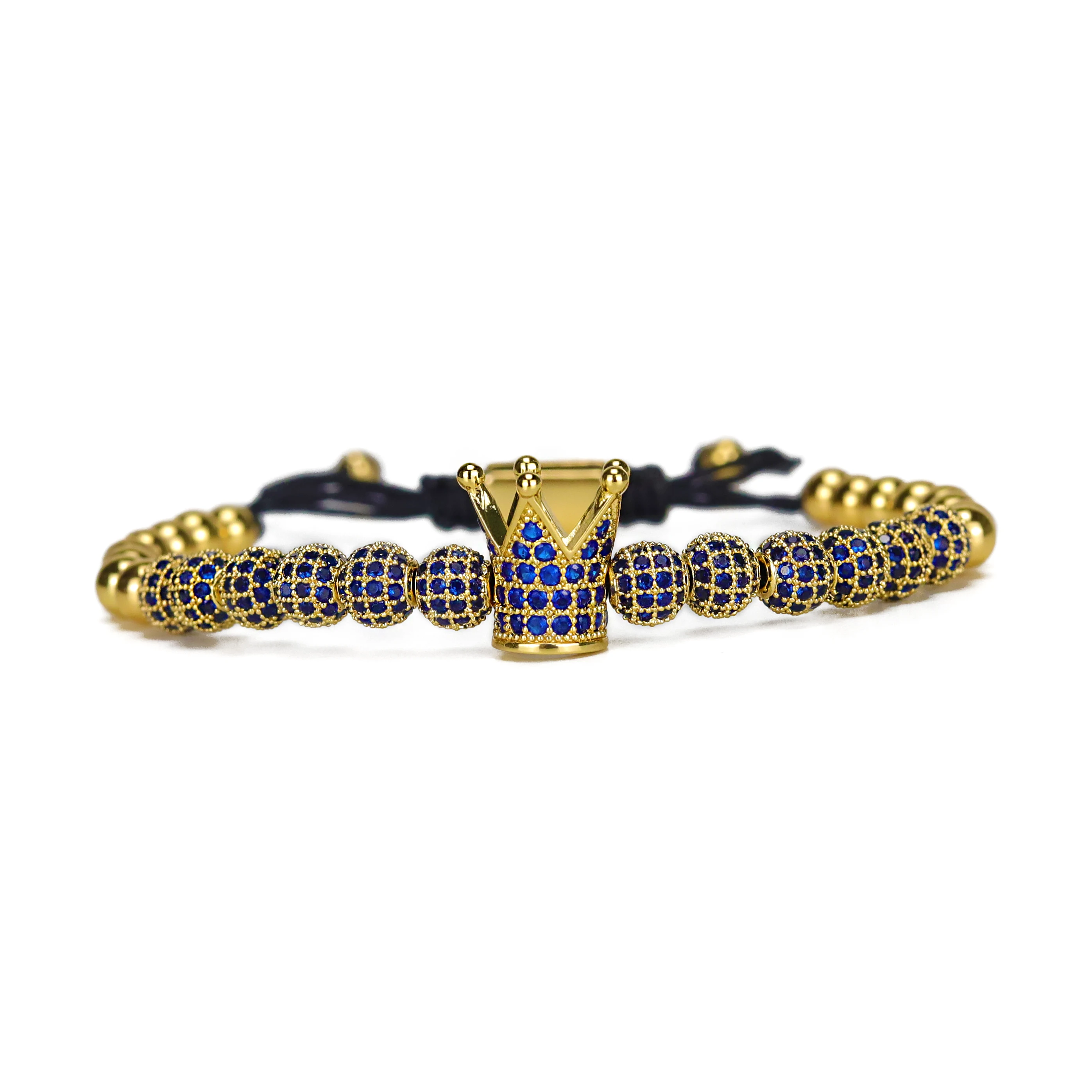 

New Arrival Blue CZ Ghost Series Luxury Men Bracelet King Crown Charms Beads handmade Men's bracelets & bangles for Men Jewelry