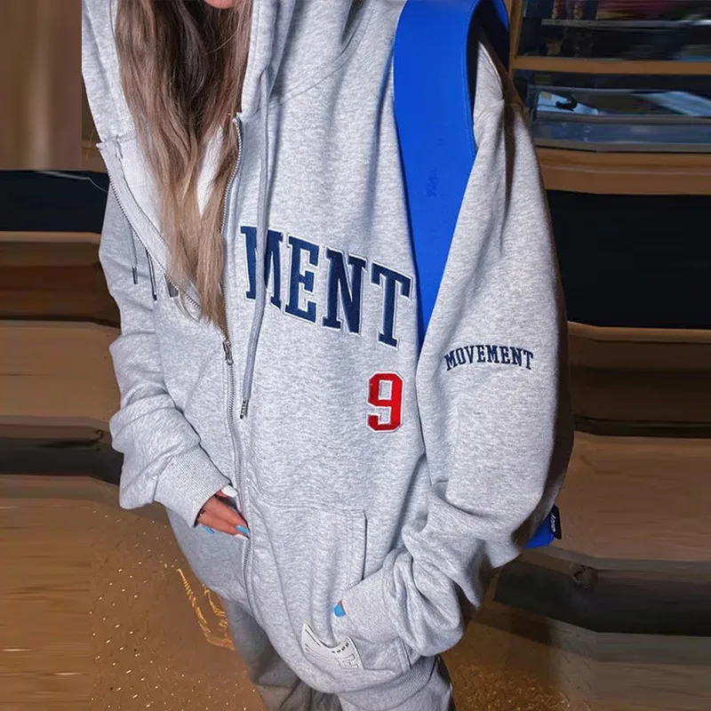 Кофта женская Свободная с капюшоном на молнии вышитыми буквами 2021 | Женская