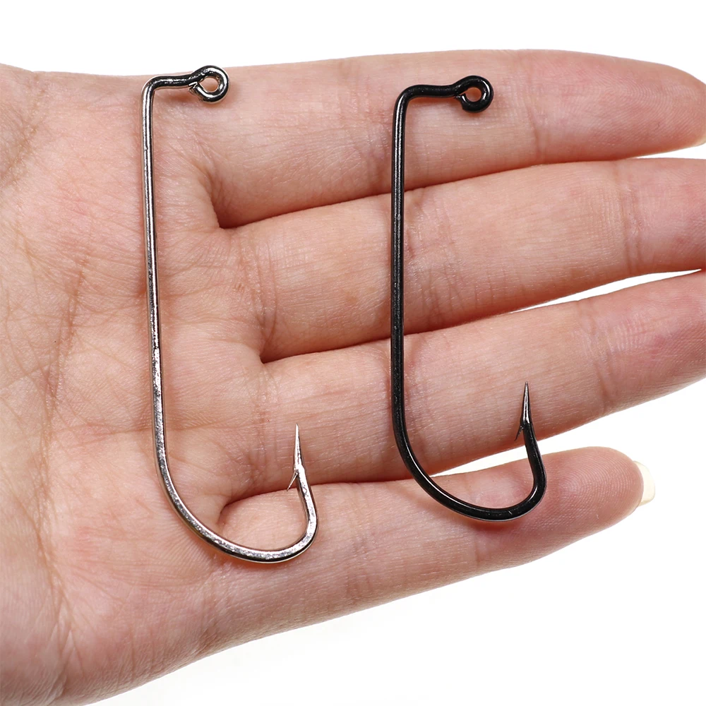 

100pcs #1/0~#5/0 High Carbon Steel 90 Degree O'shaughnessy Jig Hook Saltwater Long Shank Soft Worm Hooks