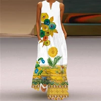 summer dress 2022 fashion sexy digital print long dress v neck sleeveless insert pocket plus size dress elegant woman clothes