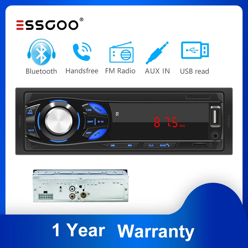 

ESSGOO 1 Din Car Stereo Radio Bluetooth Autoradio FM Radio Aux Input Receiver Car MP3 SD USB Handfree Audio Music AUX Input