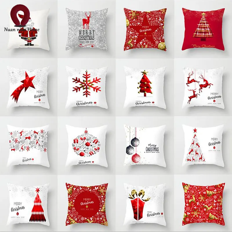 Рождественская Подушка Чехол 45x45 см комната Красная рождественская елка для дома товары 1 шт. Цветочная